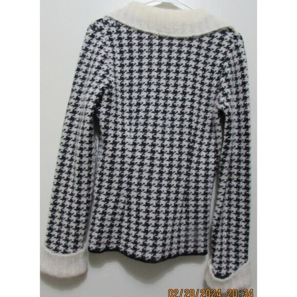 FARINA ROSA MADE IN MILANO SWEATER CUFFED SLEEVES HOUNDTOOTH PATTERN BLACK WHITE - Picture 3 of 9